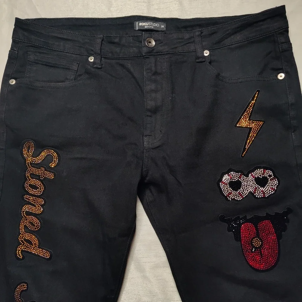 ROKU STUDIO STONED AND SUCCESSFUL Men 38 (Actual 40X34) Black Denim‎ Jeans